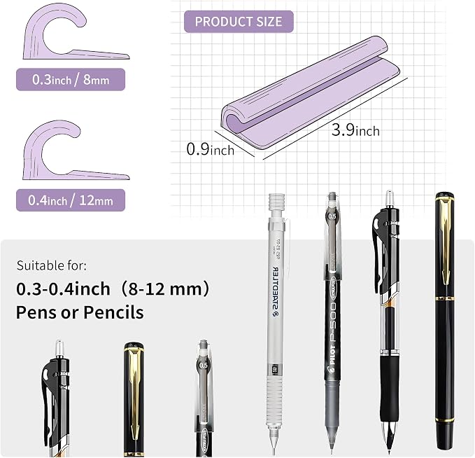 ELETIUO Pencil Holder For Most Pens, Self-Adhesive Stick To Notebooks, Silicone - Image 2