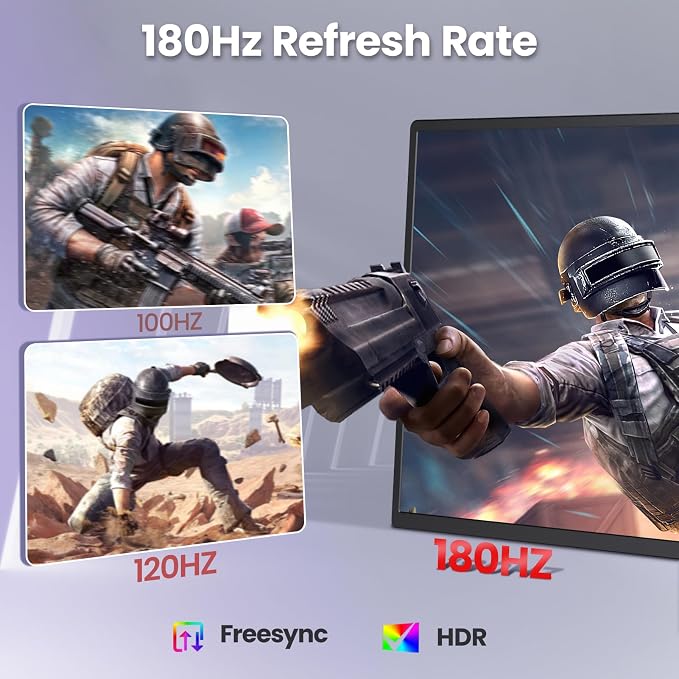 2K 180Hz Portable Monitor, 23.8" 2560x1440 QHD 120% SRGB IPS FreeSync Gaming - Image 3
