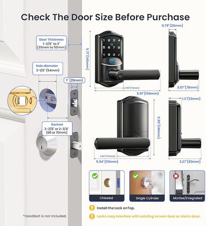 Veise VE029 WiFi Smart Lever Lock, Fingerprint Keyless Entry Door Lock - Image 7
