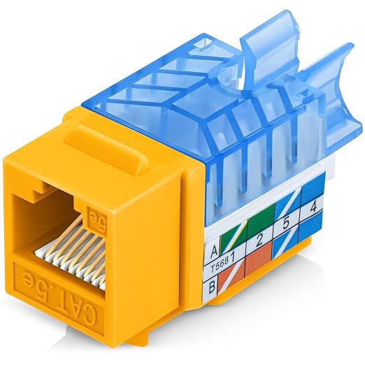 Everest 45° Angled RJ45 Cat5e Keystone Jacks 10-Pack in Yellow by EverestMediaSolutions