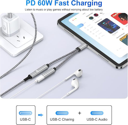 USB C Splitter, Dual USB C Headphone and Charger Adapter - Image 2