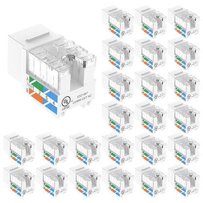 VCE UL Listed 10Gbps Cat6 Keystone Jack Insert 25-Pack, 90 Degree Punch Down by VCE