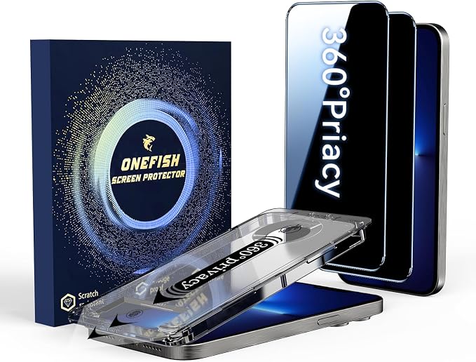 OneFish Screen Protector for iPhone 14 Pro Max Privacy, 4-Way 360° Anti-Spy by OneFish