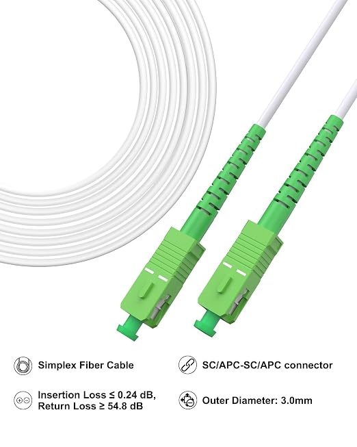 SC/APC to SC/APC Fiber Optic Internet Cable White 12M, Armored Single Mode - Image 2