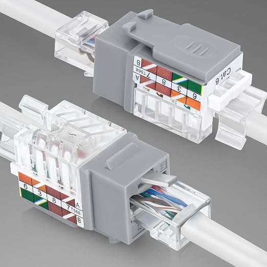 Everest 45° Angled RJ45 Cat6A Keystone Jacks 10-Pack in Gray - Image 8