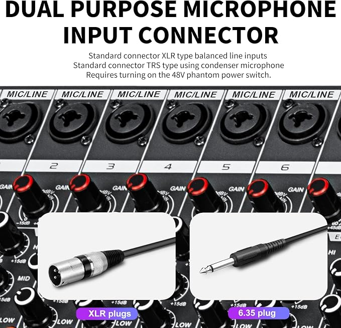 Depusheng MX12 12 Channel Sound Mixer Audio Mixing Console 48V 256DSP - Image 6
