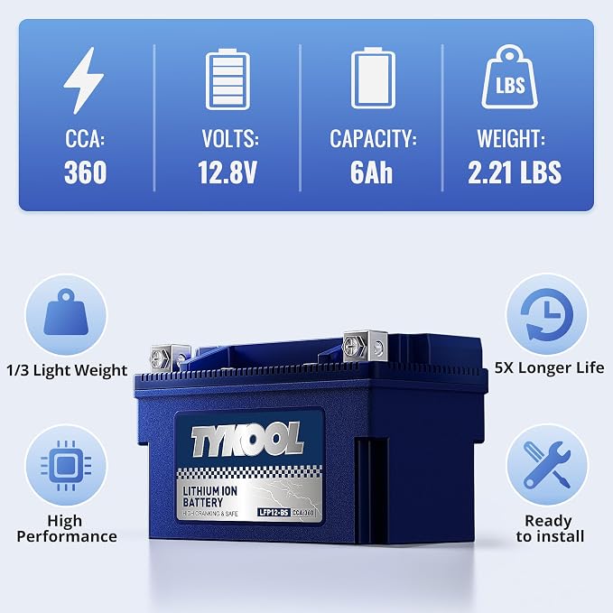YTX12-BS High Performance LiFePO4 Lithium Motorcycle Battery, 12V 6Ah, Digital - Image 5