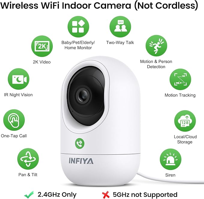 INFIYA 2K Indoor Camera-One-Touch Call Baby/Elderly Monitor Pet Camera 360° PTZ - Image 2