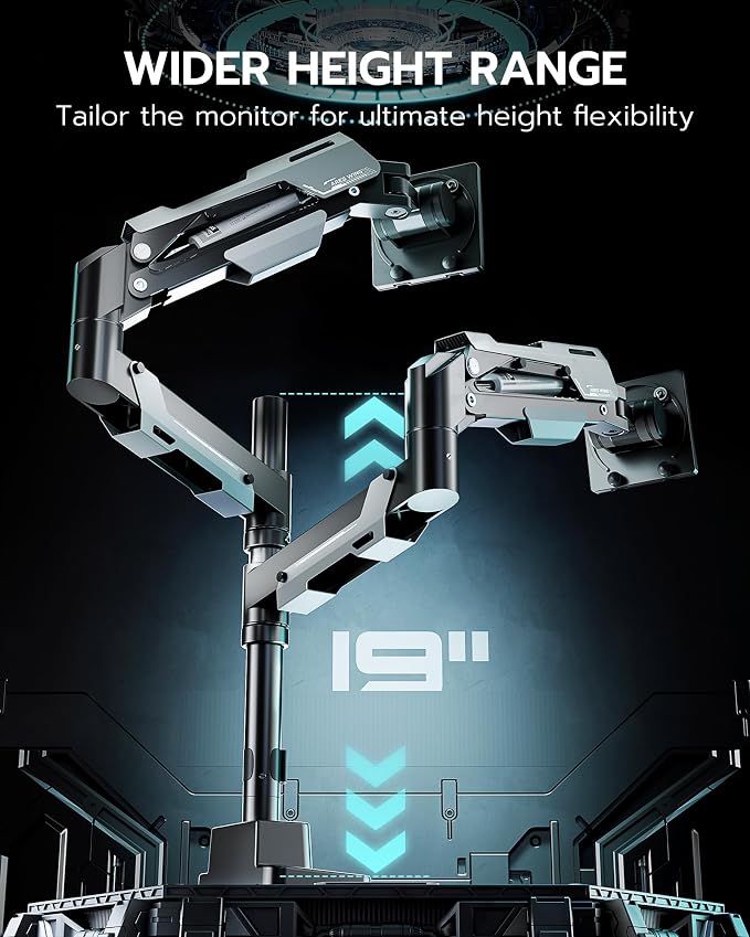 ARES WING Dual Monitor Mount, Adjustable Stacked Monitor Stand - Image 4