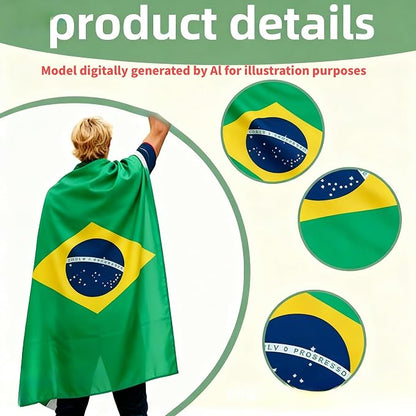 Brazil Flag Cape Cloak Costume, Wearable Brazil Flag Costume, Be Suitable - Image 3