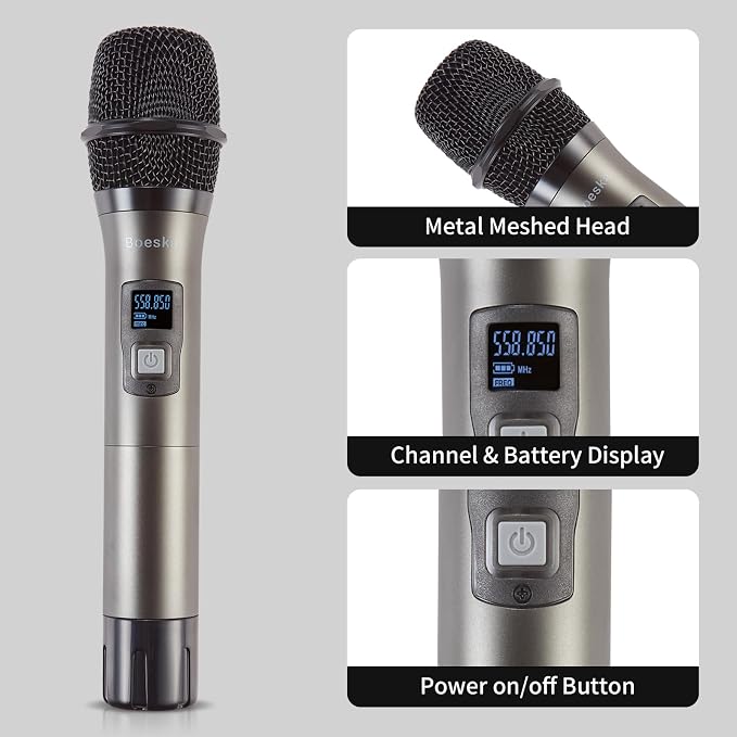 Wireless Microphone System, 4-Channel UHF Wireless Mic, Fixed Frequency Metal - Image 4