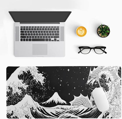 Black and White Japanese Wave Dragon Gaming Mouse Pad - Image 3