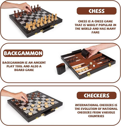 Chess Checkers Backgammon Set 3-in-1 Board Games Sets - Image 4
