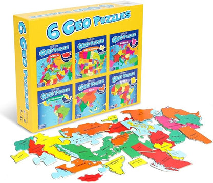 GeoToys GeoPuzzle, Country-Shaped Jigsaw Puzzles Set of 6 in One Box, Geography by Geotoys