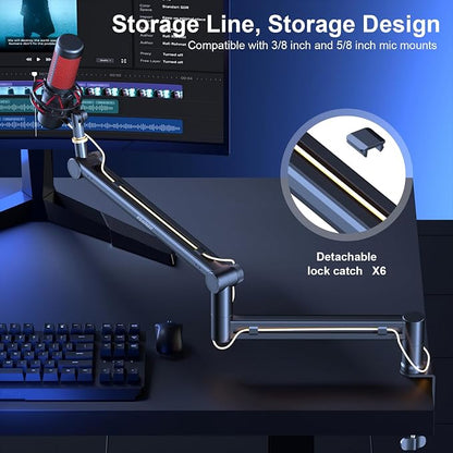 Microphone Arm, Aokeo AK-58 Desk Low Profile Adjustable Mic Boom Arm Stand - Image 6