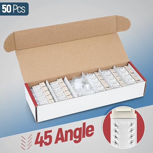 Everest 45° Angled RJ45 Cat6 Keystone Jacks 50-Pack in Light Almond - Image 2