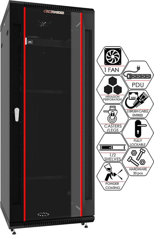 22U Wall Mount Server Rack Cabinet 24” Deep, 19” Network & AV Enclosure by SYSRACKS