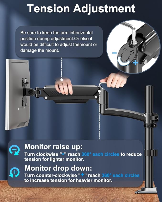 Single Monitor Mount Holds Max 22lbs, 13-32 inch Monitor Desk Mount, Height - Image 9