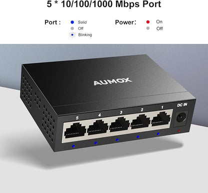 5 Port Gigabit Unmanaged Ethernet Switch, AUMOX PRO Home Network Hub, Office - Image 8