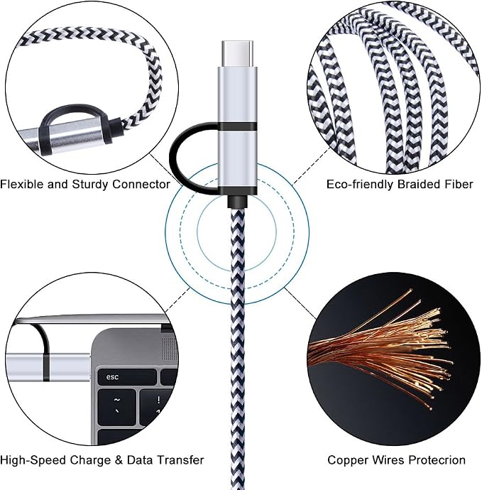 USB C Cable, SIXSIM 3Pack 6Ft 2 in 1 Cable Type C Charger Cable Nylon Braided - Image 6