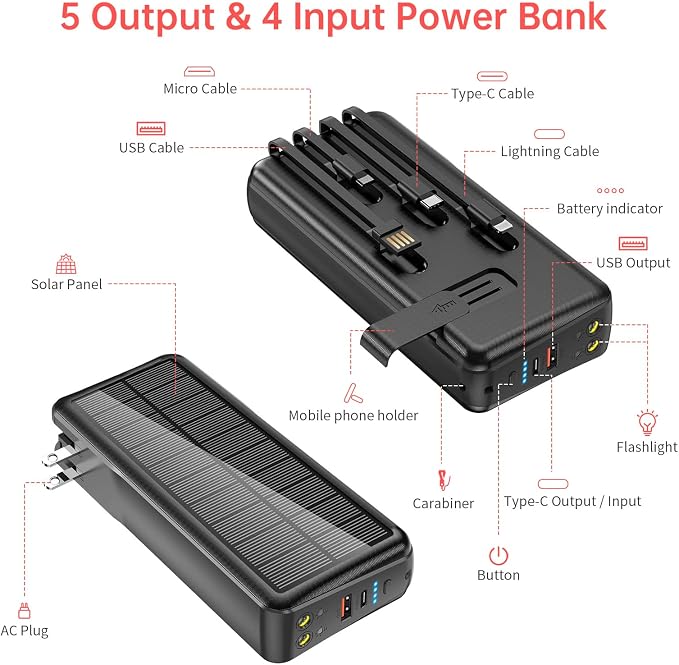 Portable Charger with Built in Cable and Wall Plug 50000mAh PD30W Fast Charging - Image 6