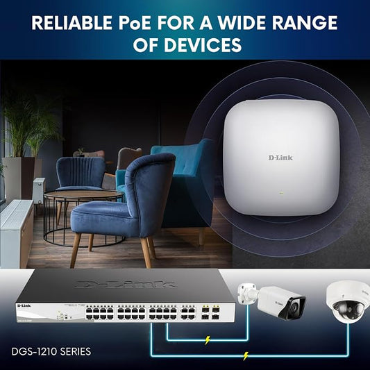 D-Link 28-Port Gigabit Smart Managed PoE+ Switch, 24 PoE+ Ports + 4 SFP Combo - Image 2