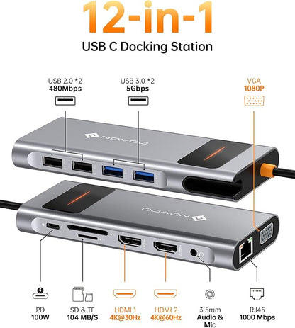 NOVOO USB C Docking Station Dual Monitor HDMI - Image 2
