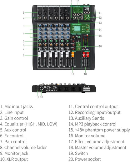 XTUGA 6 Channel Audio Mixer Sound Board Mixing Console, Audio Interface PC USB - Image 8