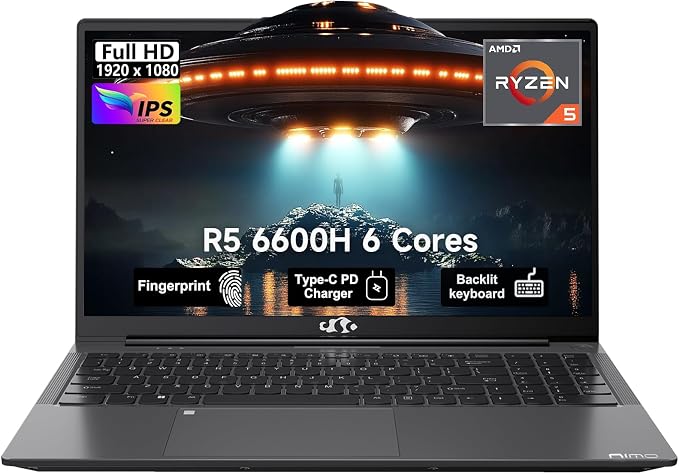 NIMO 15.6" IPS FHD-Gaming-Laptop, AMD Ryzen 5 6600H 6-Cores 660M GPU 32GB DDR5 by Nimo