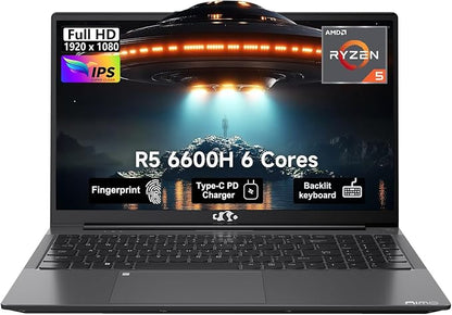 NIMO 15.6" IPS FHD-Gaming-Laptop, AMD Ryzen 5 6600H 6-Cores 660M GPU 32GB DDR5 by Nimo