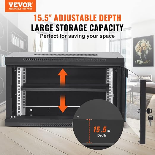 VEVOR 6U Wall Mount Network Server Cabinet, 15.5'' Deep, Server Rack Cabinet - Image 2