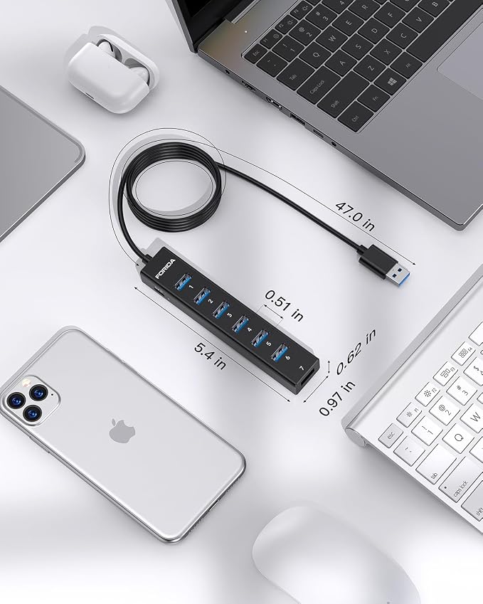 FORIDA Aluminum Alloy 8 Port USB Hub Long Cable USB Splitter - Image 6