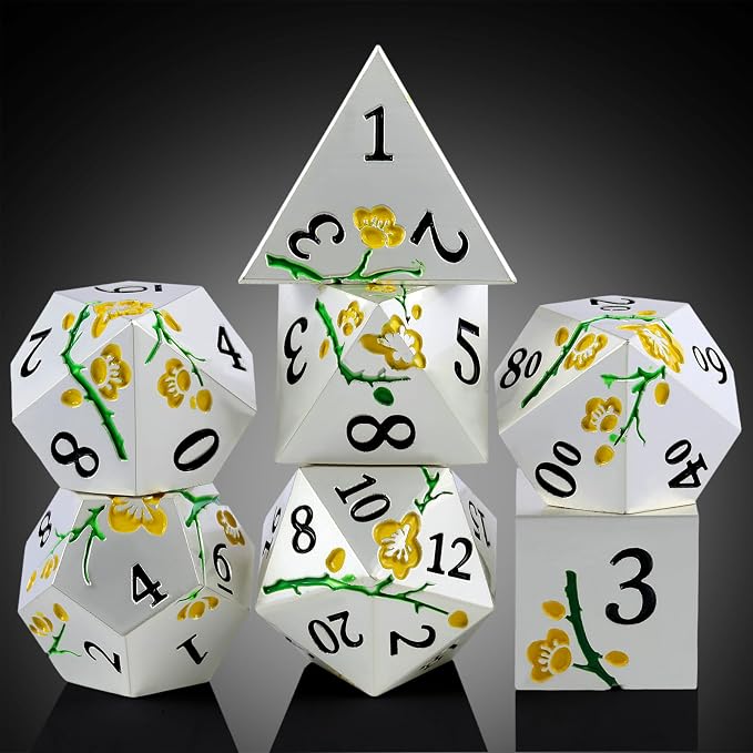Silver Metal DND Dice, DNDND 7 PCS Heavy Flower Metallic D&D Dice Set - Image 6