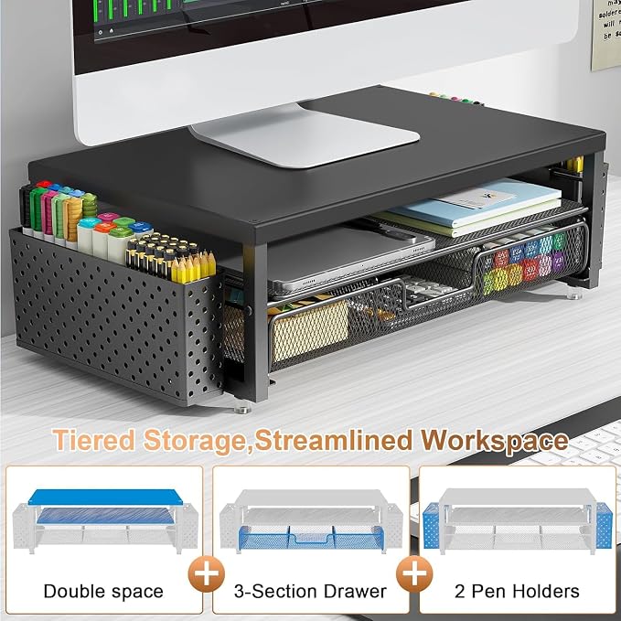gianotter Wood Monitor Stand Riser, Office Desk Shelf Organizer, Desk Organizer - Image 3