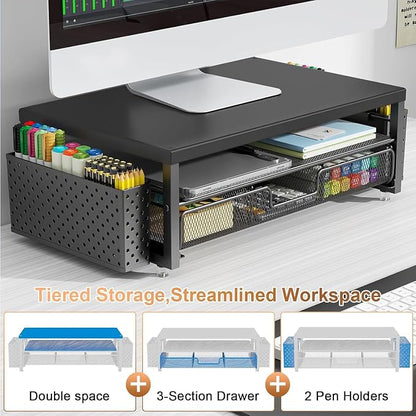 gianotter Wood Monitor Stand Riser, Office Desk Shelf Organizer, Desk Organizer - Image 3