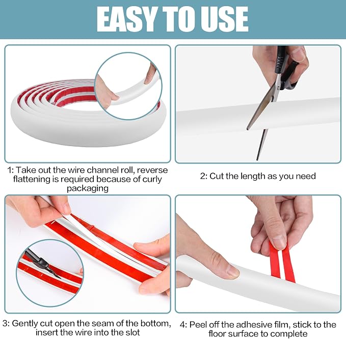 Floor Cord Cover Self Adhesive Cord Hider, 20FT Cable Management, Extension - Image 8