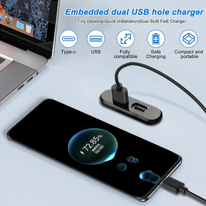 XMSJSIY USB USB C Desk Power Grommet Outlet 5V/2A USB/Type-C Embedded Charging - Image 5