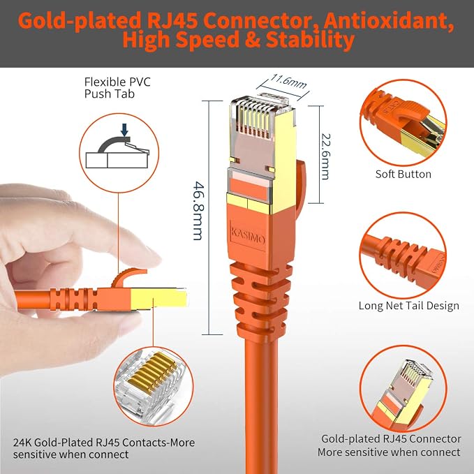 CAT 8 Ethernet Cable Shielded SFTP Internet Network Patch Cord, Heavy Duty High - Image 7