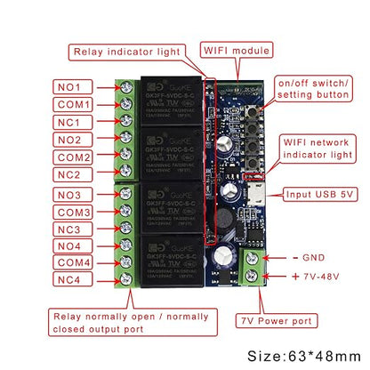 Ewelink WiFi Wireless Smart Relay Module USB 5v 4 Channel Inching Self-Lock - Image 2