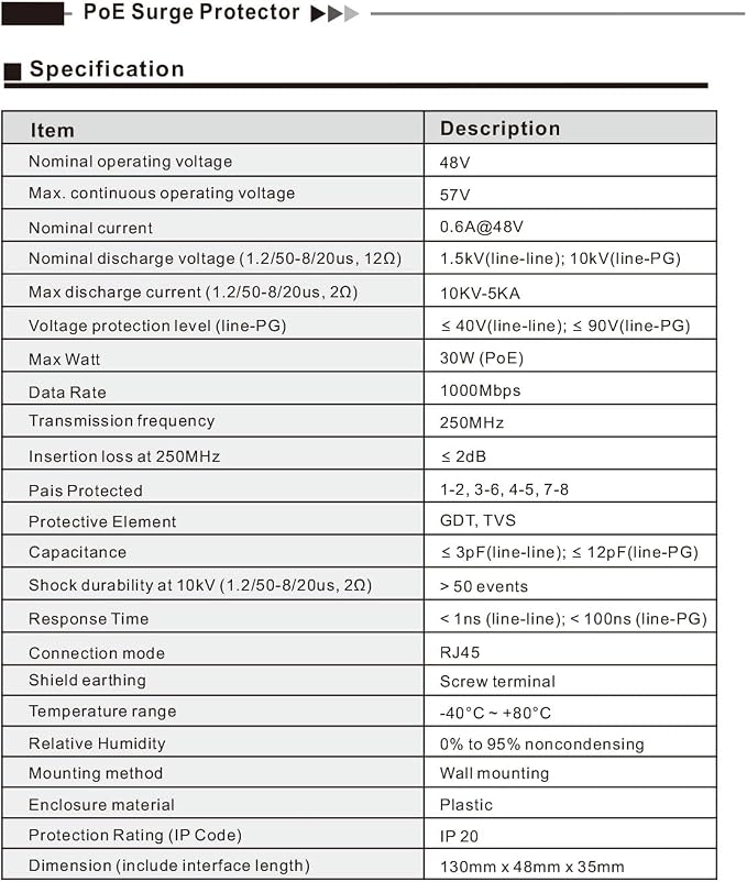 Gigabit PoE+ Ethernet Surge Protector 10KV Lightning Suppressor LAN Network - Image 2