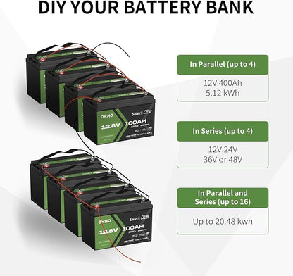 OKMO 12V 100Ah LiFePO4 Battery, Lithium Battery 100A BMS, 10 Years Lifetime - Image 8