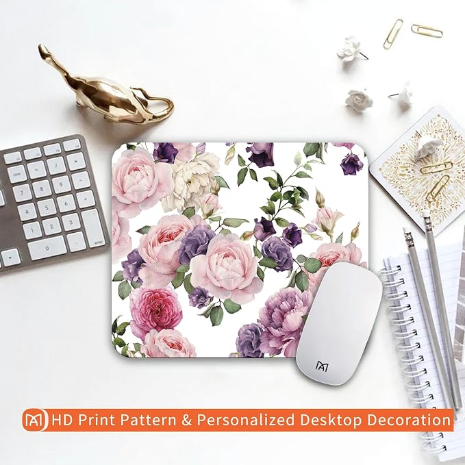 Square Mouse Pad Floral Roses, Personalized Premium-Textured Custom Mouse Mat - Image 6