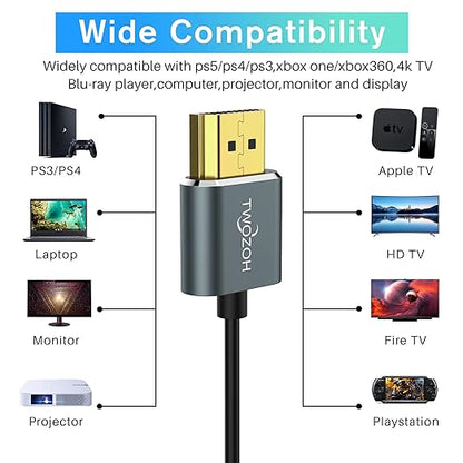 Twozoh Slim 4K HDMI Cable 6.6FT 5 Pack, Ultra Thin & Flexible Skinny HDMI to - Image 4