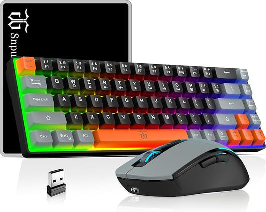 Snpurdiri 60% Wireless Gaming Keyboard and Mouse Combo, Rainbow Backlit by Snpurdiri