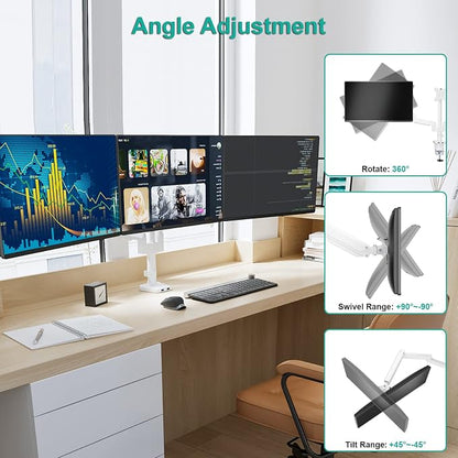 WALI White Triple Monitor Mount, 3 Monitor Desk Mount - Image 6