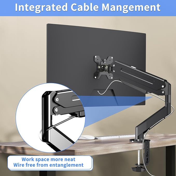 Suptek Single Monitor Mount, Adjustable Gas Spring Monitor Arm Desk Mount Stand - Image 5