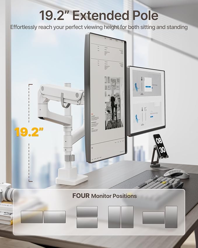 monTEK Dual Monitor Arm for up to 57" and 59.4 lbs Ultrawide Screen, Aluminum - Image 3