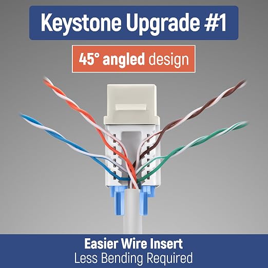 Everest 45° Angled RJ45 Cat5e Keystone Jacks 10-Pack in Light Almond - Image 3