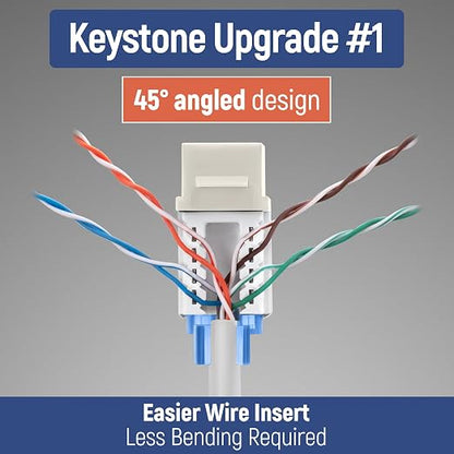 Everest 45° Angled RJ45 Cat5e Keystone Jacks 10-Pack in Light Almond - Image 3