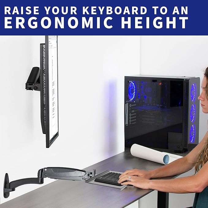 VIVO Sit-Stand 24 Inch Pneumatic Spring Keyboard and Mouse Tray Wall Mount - Image 5